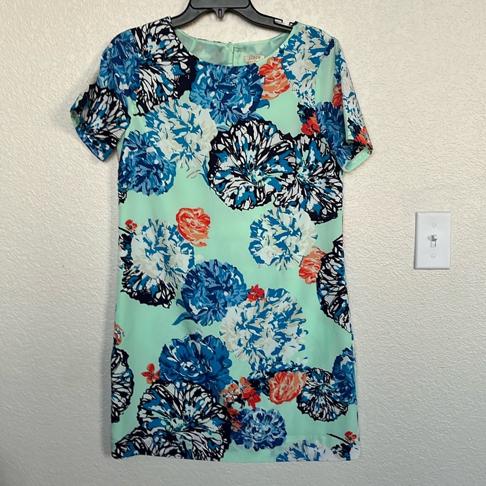 J Crew factory mint green lined  floral shift dress size 4